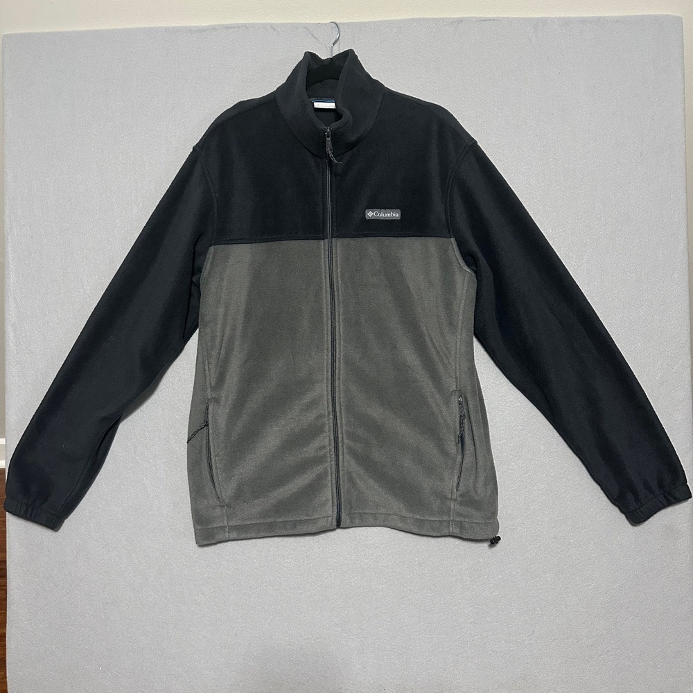 Columbia Mens Full Zip Fleece Jacket‎ Black Grey Two Tone Mock Neck Large